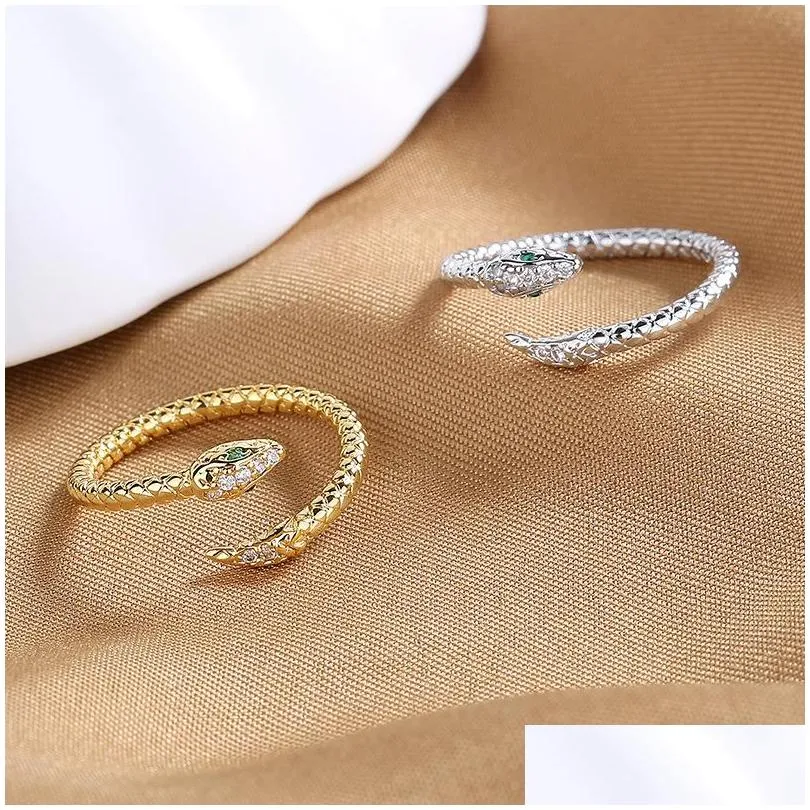 Band Rings Snake Rings For Women Adjustable Snakelike 18K Gold Plated Ring Zircon S-Shaped Fashion Jewelry Drop Delivery Jewelry Ring Dhzla