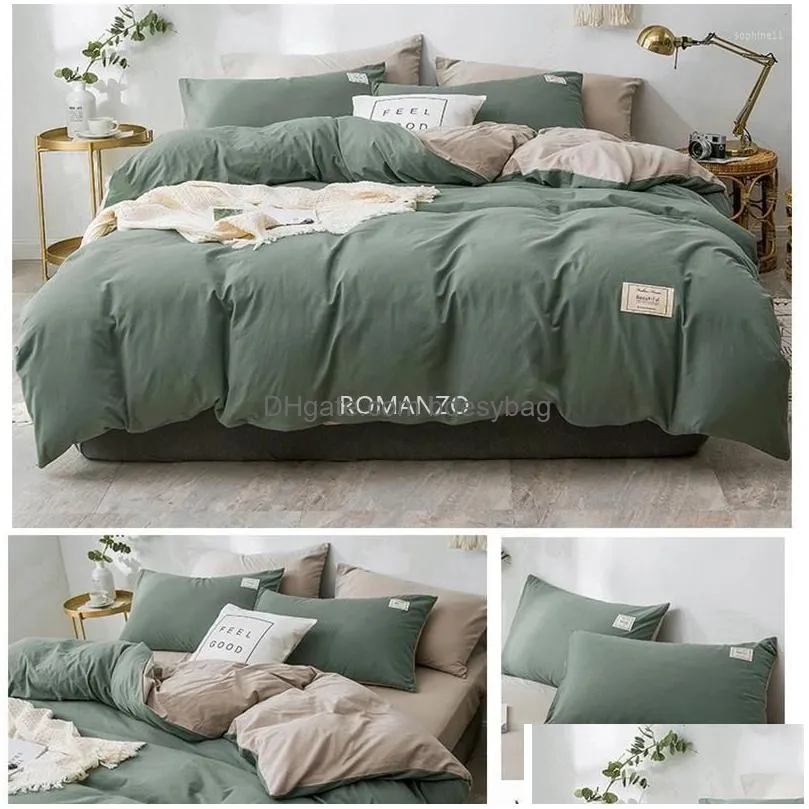 Bedding Sets Bedding Sets Home Textile Solid Color Duvet Er Pillowcase Bed Sheet Ab Lace Boy Kid Teen Girl Bedclothes Set Drop Deliver Dh1G5