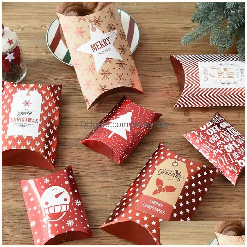 Gift Wrap Gift Wrap 16Pcs Christmas Box Packing Pillow Shape Merry Navidad Year Decoration For Home Candy Bar Boxlaser Xmas 2023 Drop Dhfuk