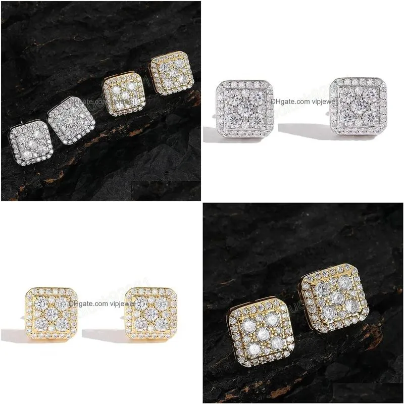 charming men women sqaure earrings studs gold plated bling cz iced out earrings studs jewelry nice gift