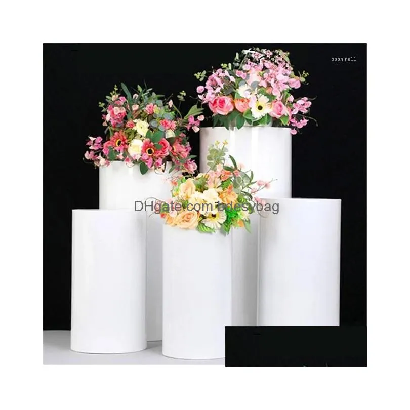 Party Decoration Party Decoration 5Pcs/Setcylinder Wedding Stand Display White Mental Cube Cylinder Plinths Set Yudao313 Drop Delivery Dh9Hw