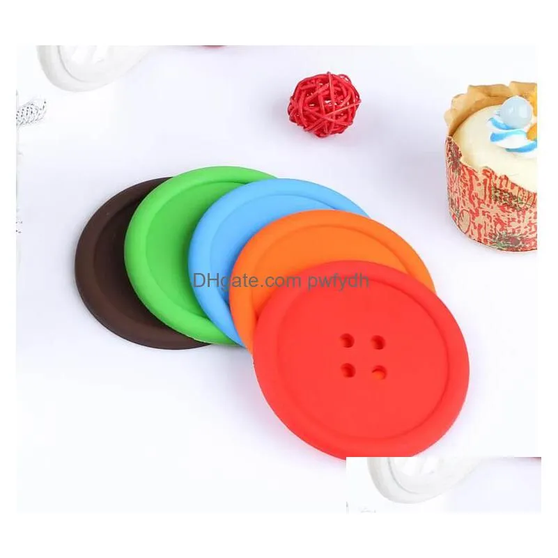 round silicone coasters button coasters cup mat home drink placemat tableware coaster cups pads 5 colors sn691