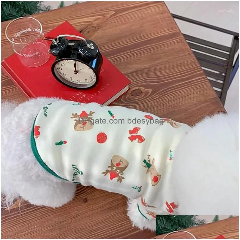 Dog Apparel Dog Apparel Christmas Elk Shirt Autumn Pet Clothes Button Hoodies For Small Dogs Cat Puppy Plover Flecce Warm Clothing Rop Dhrx8