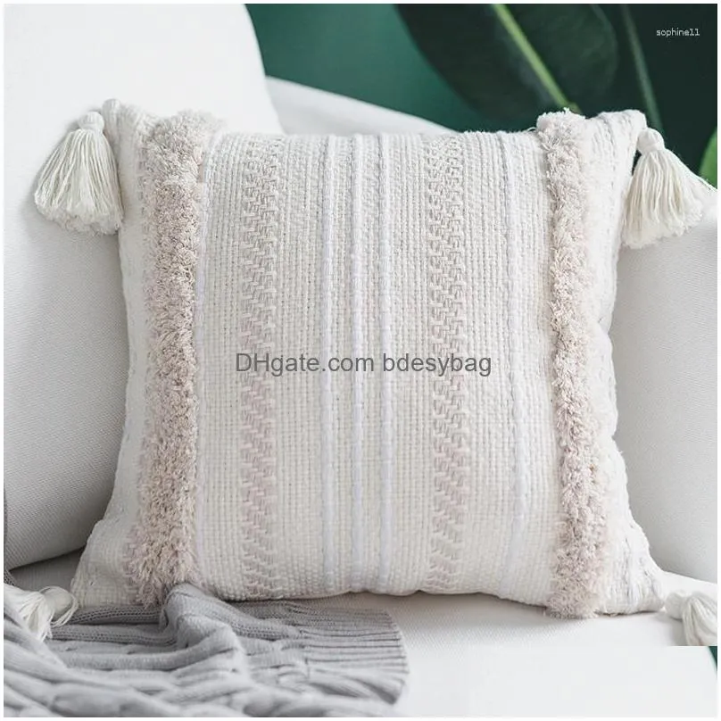Cushion/Decorative Pillow Pillow Tassel Er Embroidery Pillowcases 45X45Cm For Living Room Bed Decorative Pillows Home Decoration Salon Dh1M8