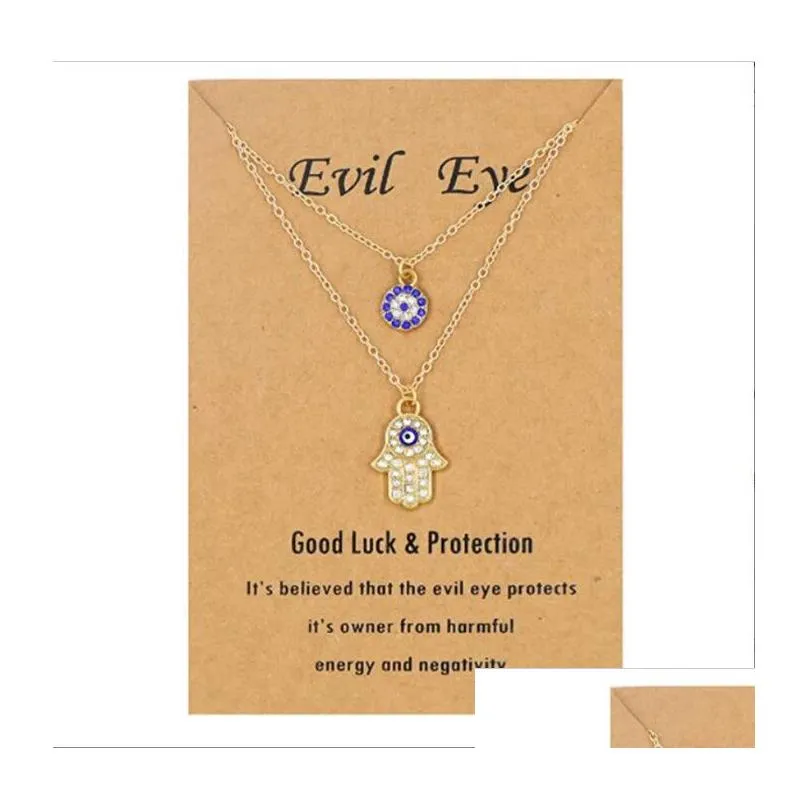 evil eye necklace and hamsa necklaces turkish blue eye hand pendant necklace 3pcs lucky protection jewelry gift for women girls