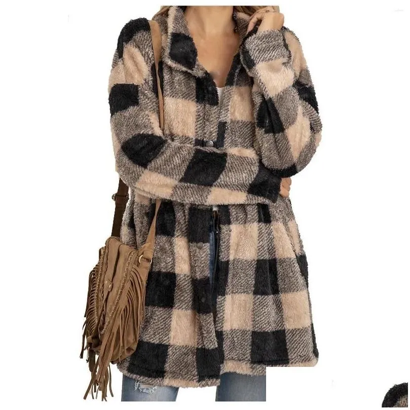 Women`S Jackets Womens Jackets Women Autumn Winter Plush Plaid Lapel Long Coat Sleeve Button Thicken Warm Korean Fashion Jacket Drop D Otoey