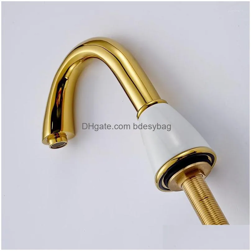 Bathroom Sink Faucets Bathroom Sink Faucets Basin Polished Gold Brass Made Modern Faucet Double Handle 3 Hole Bath Counter Mixer Taps Dh1Q7