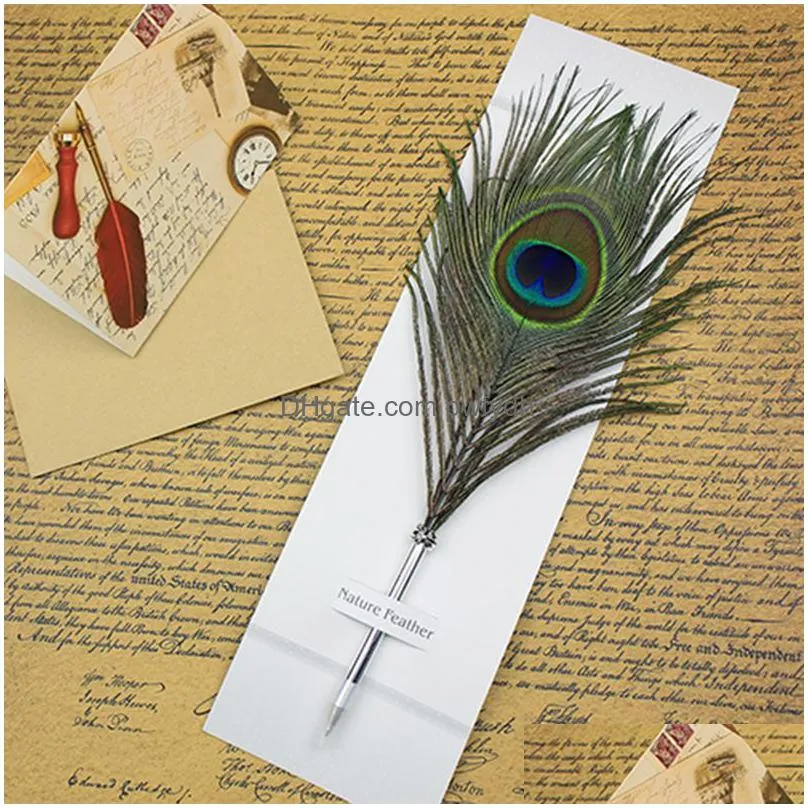 wholesale feather ballpoint pen color ink pen stationery peacock feathers shape pens for individuality student christmas birthday gift 11