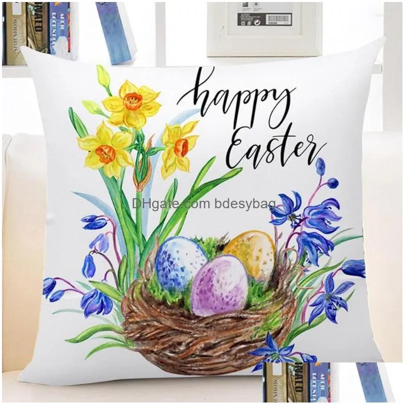 Cushion/Decorative Pillow Pillow Anti-Fading Easter Pillowcase Easy To Install Create Atmosphere Fashion Flower Art Design Case Drop D Dhync