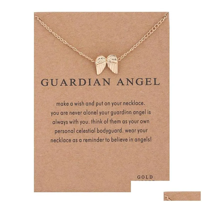 Pendant Necklaces Angel Wings Necklace With Gift Card Guardian Pendant Necklaces Fashion Jewelry Drop Delivery Jewelry Necklaces Penda Dhhj5