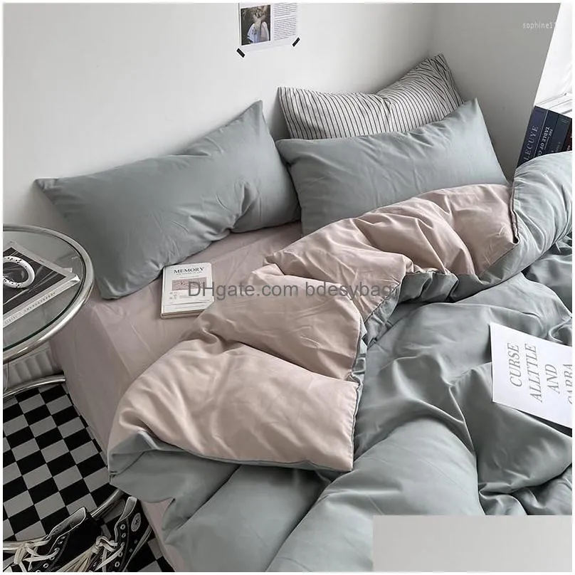 Bedding Sets Bedding Sets Double Sided Color Duvet Er Set With Bed Sheet Pillowcase High Quality Skin Friendly Quilt Soft Linens Drop Dhukm