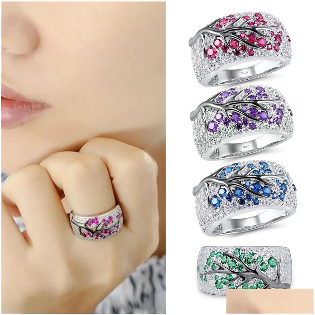 exquisite fashion shiny colorful crystal zircon tree branch ring for women unique wedding rings jewelry gift