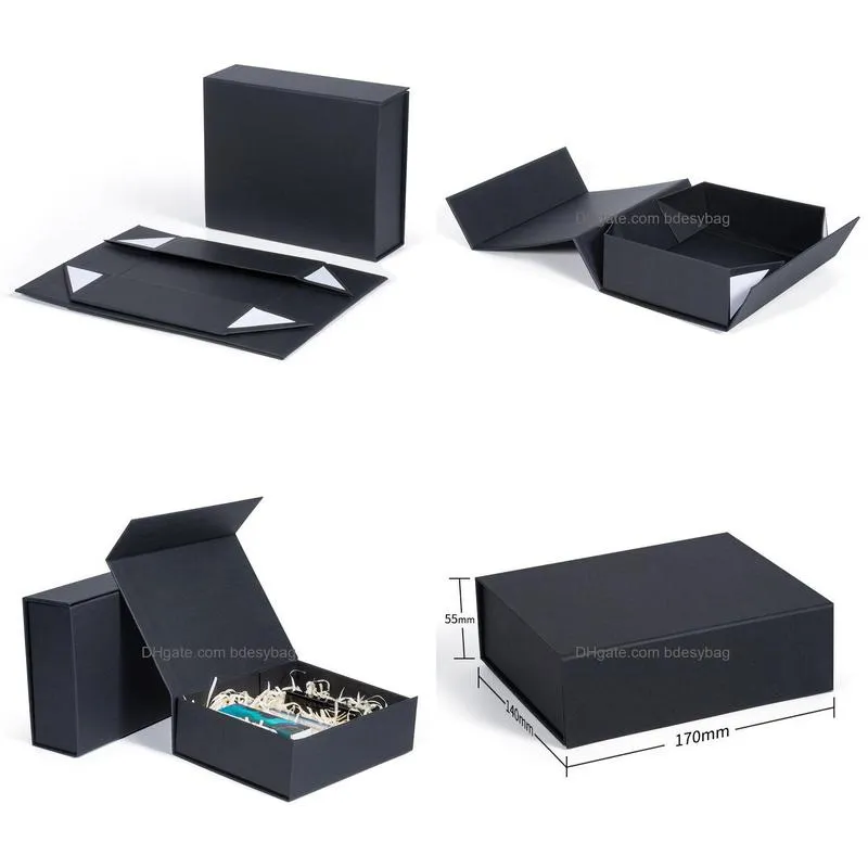 highgrade black foldable hard gift box with magnetic closure lid favor boxes underwear storage box 17x14x5.5cm lx4522