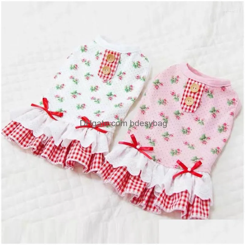 Dog Apparel Dog Apparel Cute Bear Printing Clothes For Female Cats Summer Vest Dresses Small Dogs Skirt Elastic Waist Puppy Overall Pr Dh34D