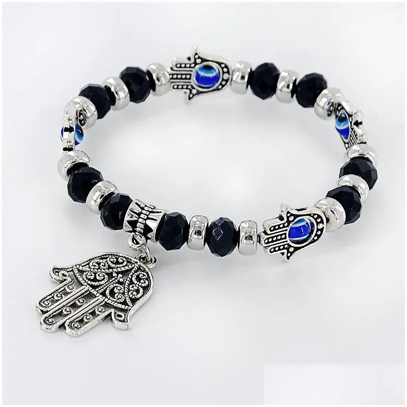 Beaded Evil Eye Strands Beaded Bracelet Mticolor Beads Fatima Palm Charm Bracelets For Women Girls Fashion Jewelry Drop Delivery Jewel Dh8Bf