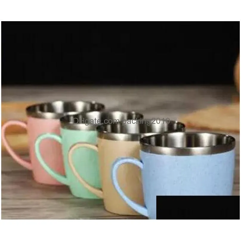 Mugs Wholesale 304 Stainless Steel Coffee Mug The Wheat Element Colorf Environmental Friendly Household Cup Children Drink Water Cups Otwqr