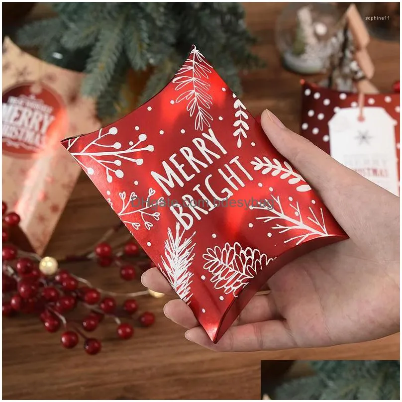 Gift Wrap Gift Wrap 16Pcs Christmas Box Packing Pillow Shape Merry Navidad Year Decoration For Home Candy Bar Boxlaser Xmas 2023 Drop Dhfuk