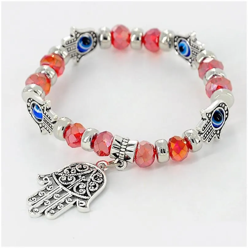 Beaded Evil Eye Strands Beaded Bracelet Mticolor Beads Fatima Palm Charm Bracelets For Women Girls Fashion Jewelry Drop Delivery Jewel Dh8Bf