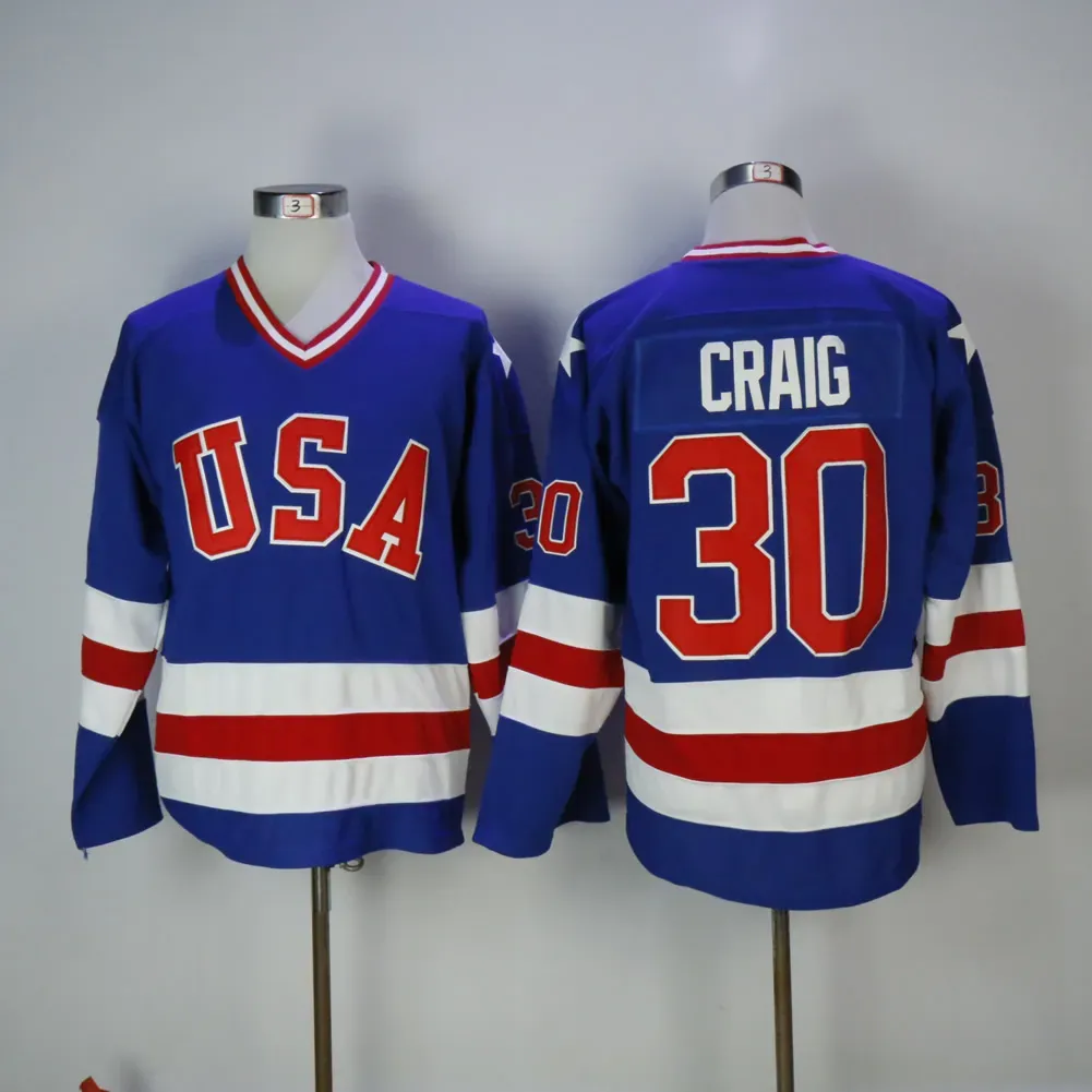 1980 Vintage USA Hockey Jerseys 21 MIKE ERUZIONE 30 JIM CRAIG 17 JACK O`CALLAHAN Blue White Stitched Jersey C Patch M-XXXL