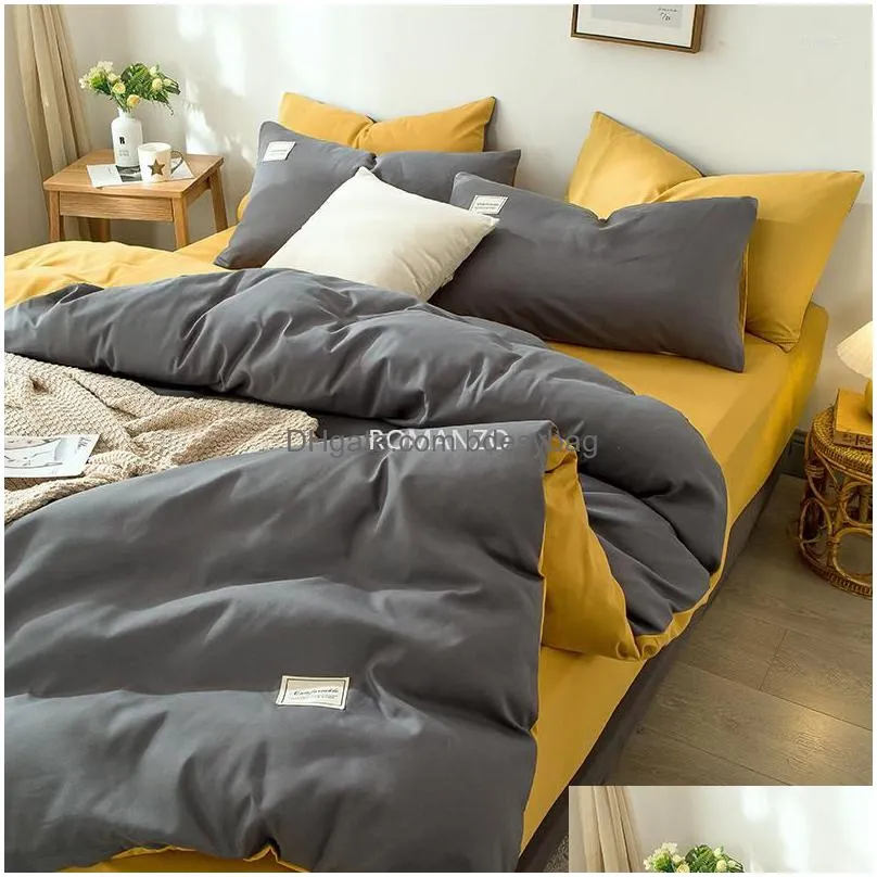 Bedding Sets Bedding Sets Home Textile Solid Color Duvet Er Pillowcase Bed Sheet Ab Lace Boy Kid Teen Girl Bedclothes Set Drop Deliver Dh1G5