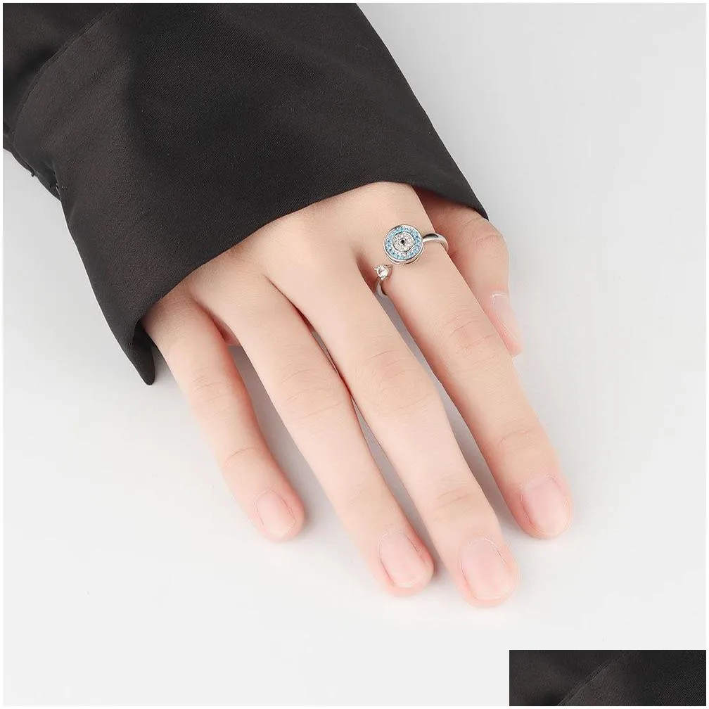 Cluster Rings Evil Eye Cluster Rings For Women Adjustable Rotating Cubic Zirconia Ring Fashion Jewelry Drop Delivery Jewelry Ring Dhilk