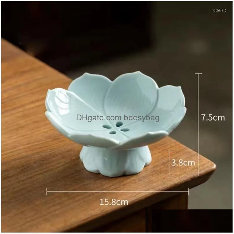 Dishes & Plates Plates Lotus Tall Feet Chinese Modern Drainable Relief Hollow Fruit Bowl Desktop Pastry Dishes Drop Delivery Home Gard Dhk5U