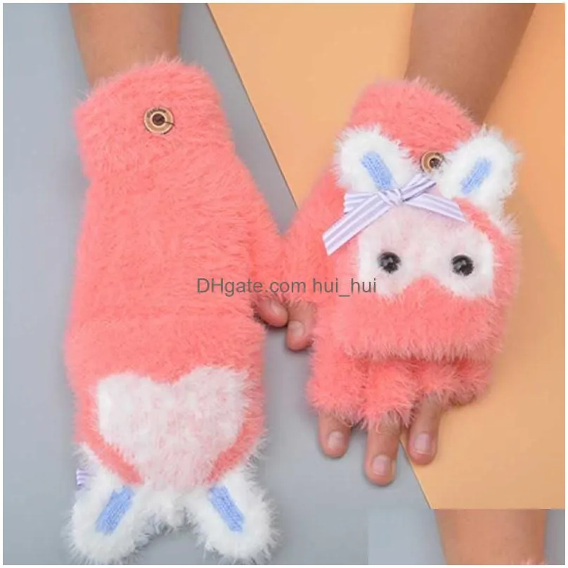 fingerless gloves childrens gloves half-finger flip boys and girls in winter keep warm and cute children write five fingers. l221020