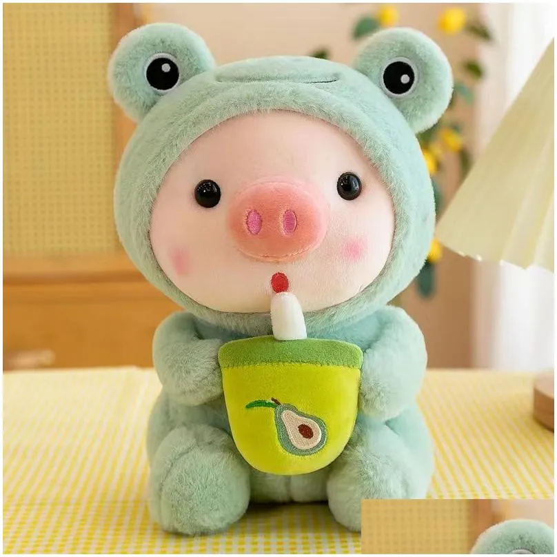 25cm Supper Soft Stuffed Plush Toy Big Eye Pig Frog With Fruit Toys Stuffed Sleeping Pillow Boy Girl Birthday Gift