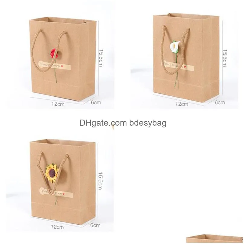 kraft paper tote bag rope handle shopping bag hand carry pouch gift bag for birthday christmas holiday gift lz1679