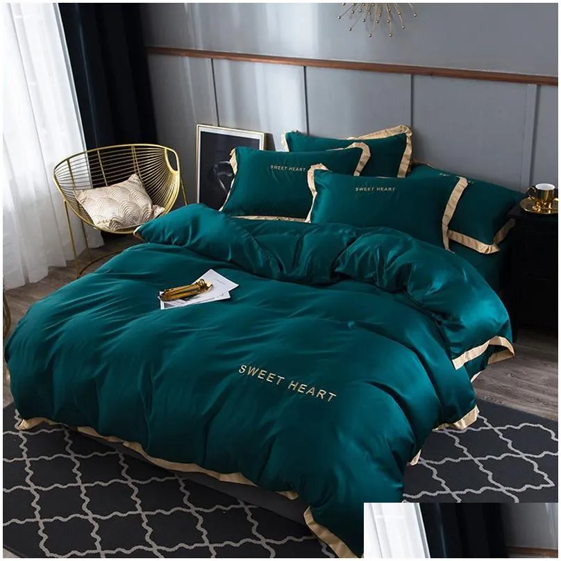 Luxury Bedding Set 4pcs Flat Bed Sheet Brief Duvet Cover Sets King Comfortable Quilt Covers Single Queen Size Bedclothes Linens
