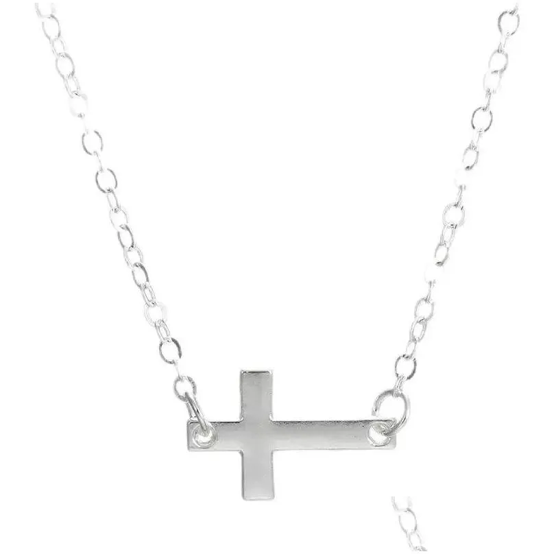 Pendant Necklaces Sideways Cross Necklace Simple Pendant Choker Necklaces For Women Girls With Mes Card Drop Delivery Jewelry Necklace Dhzer