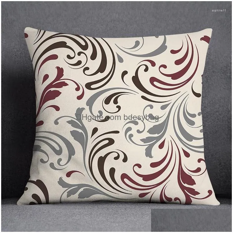 Cushion/Decorative Pillow Pillow Dark Red Color Geometric Pattern Square Pillowcase Living Room Decorative Ers Home Office Sofa Er 45X Dhwl4