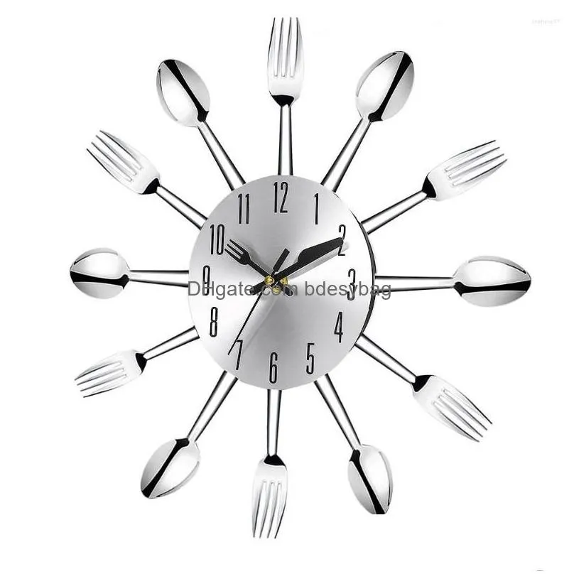 Wall Clocks Wall Clocks Stainless Steel Knife And Fork Spoon Kitchen Restaurant Clock Home Decoration Drop Delivery Home Garden Home D Dhgck