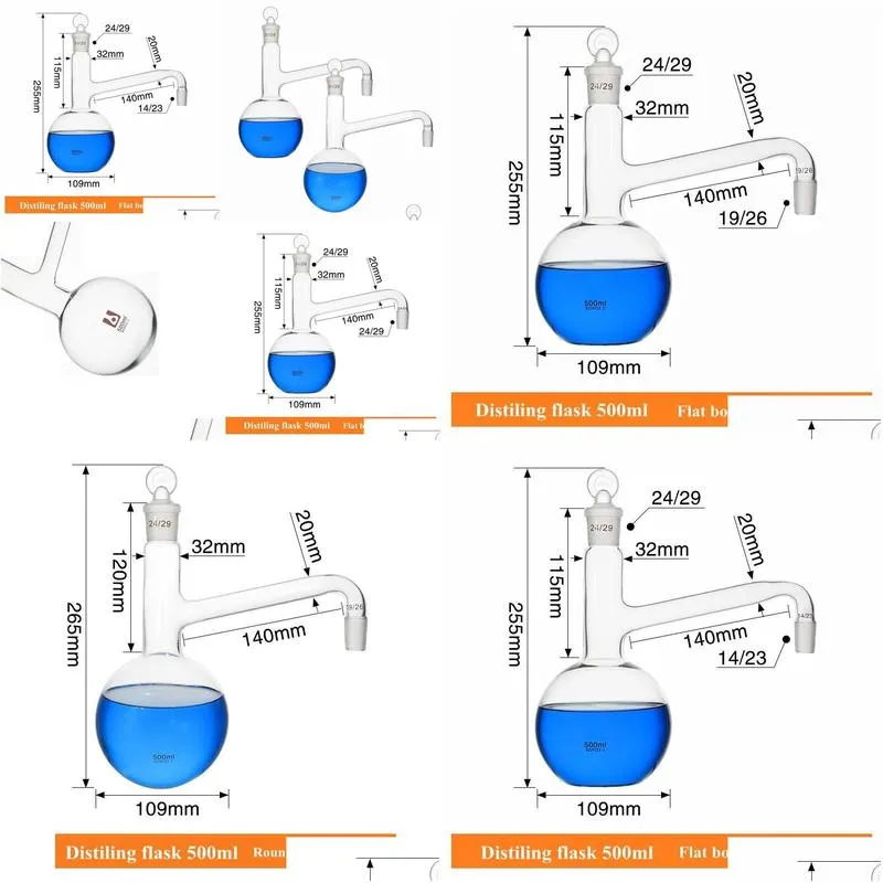 wholesale Lab Supplies Distillation Flask 500 ML Glass Use For Making Distilled Water Essential Oil Extraction Laboratory Glassware