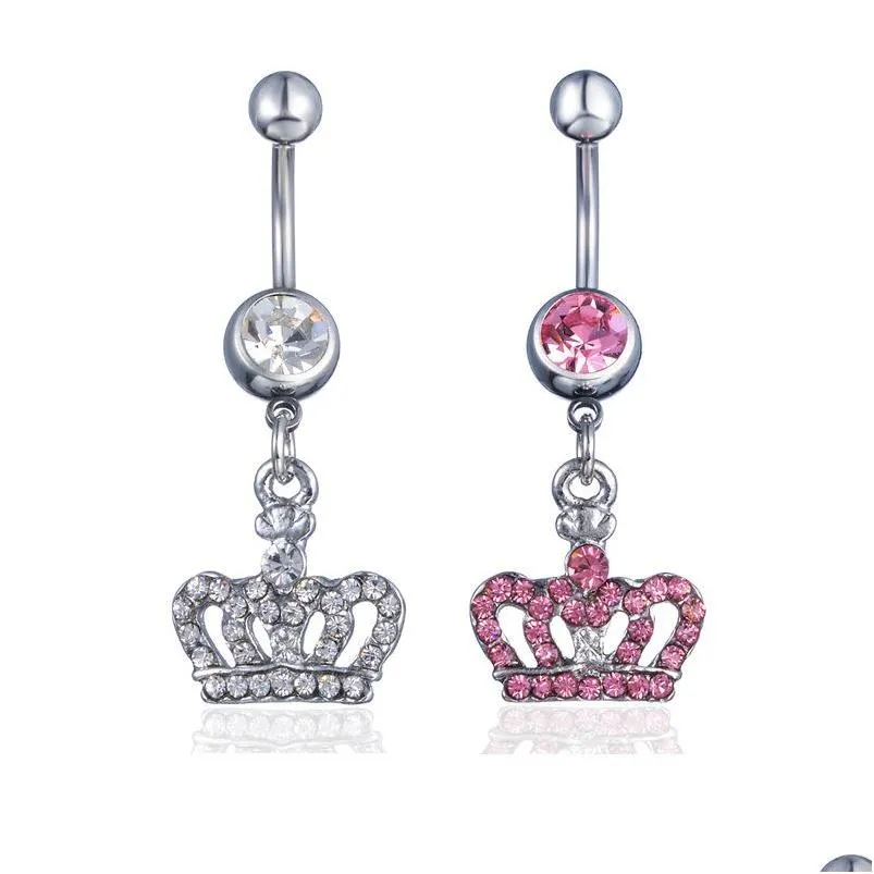 Navel & Bell Button Rings Rhinestone Crown Navel Ring Crystal Bell Button Rings For Women Girls Fashion Body Jewelry Drop Delivery Jew Dh7Uf