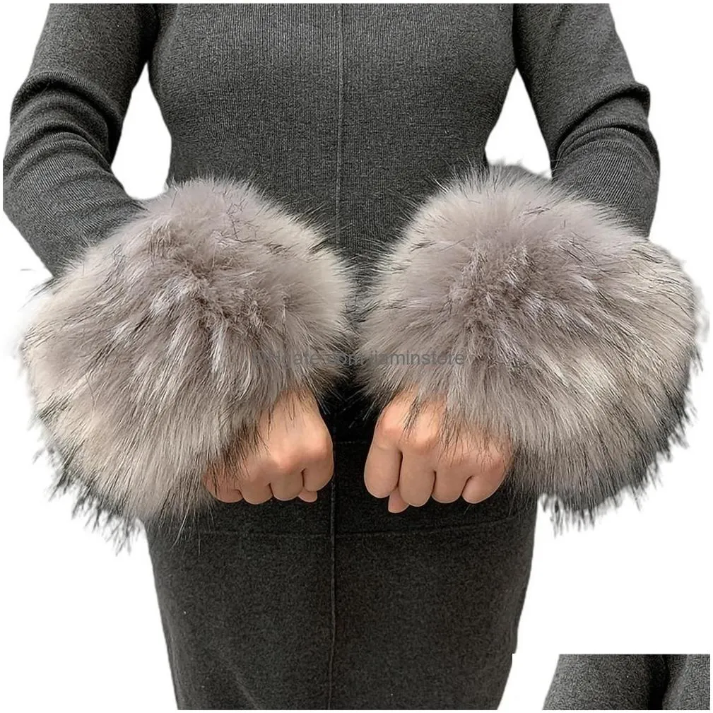 Fingerless Gloves Fingerless Gloves Women Faux Fur Cuffs Wristband Winter Warmer Arm Wrist Raccoon Sleeve Fluffy Oversleeve Drop Deliv Dhnxz