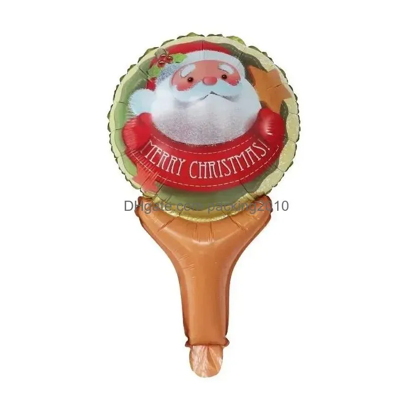 Party Decoration Round Christmas Balloons Stick Decoration Hand Holding Foil Ballons Party Home Decor Santa Claus Tree Merry Xmas Glob Oth7X