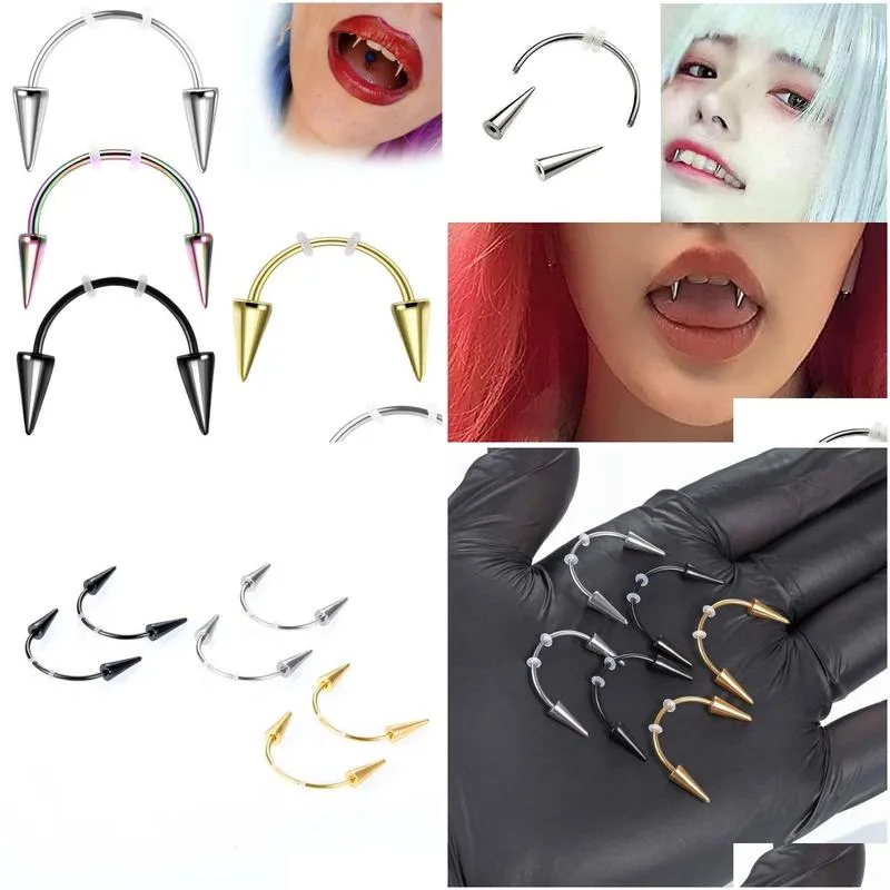 Grillz, Dental Grills Blood-Sucking Dental Grills Stainless Steel Tiger Teeth Lip Nail Piercing Jewelry For Drop Delivery Jewelry Body Dhbne