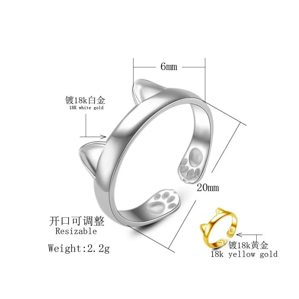 platinum rings cute totoro open sterling concise silver rings color silver jewelry wholesale cat ear ring