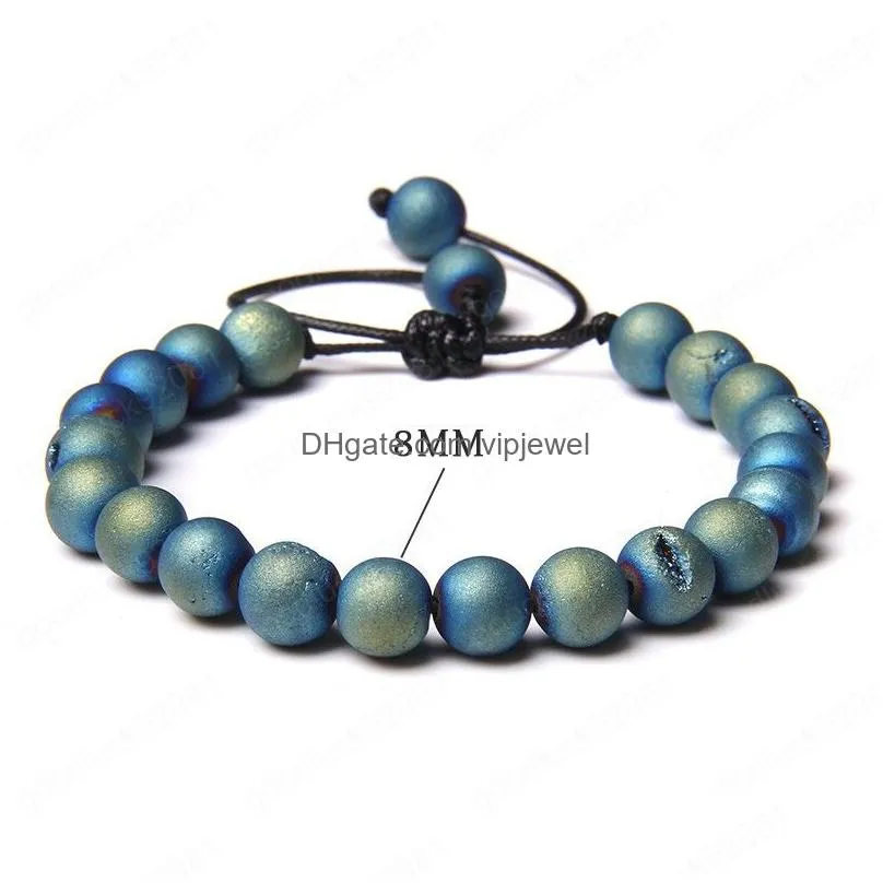 colors natural round agates crystal stone bead adjustable rope length braided bracelet for men women gifts