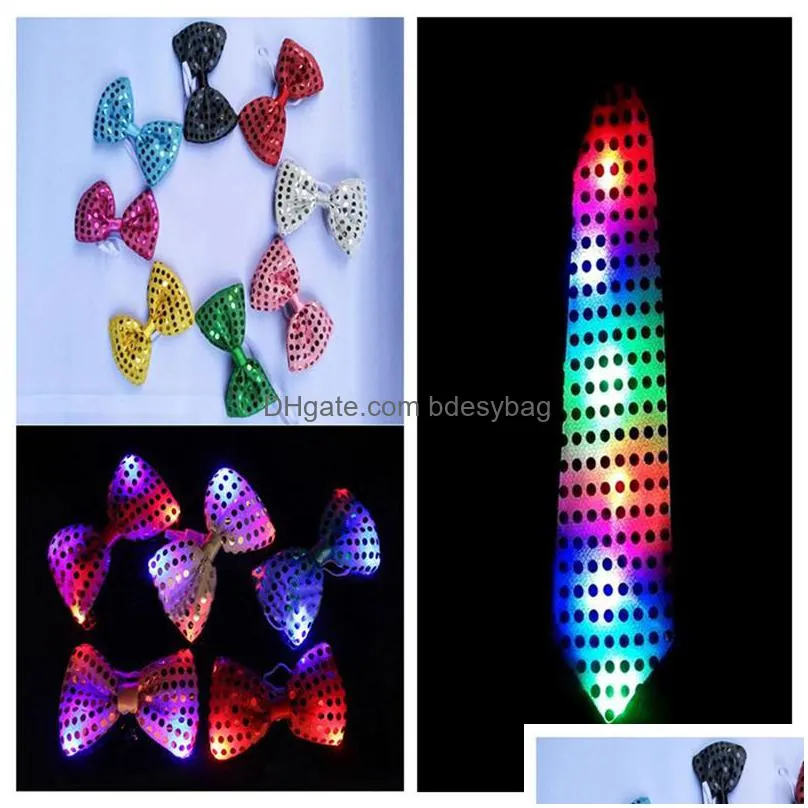 adults child sequins led necktie light up neck tie luminous bowtie flashing party favor christmas halloween club bar stage props