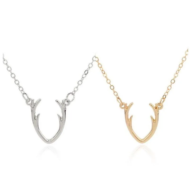 Pendant Necklaces Antlers Pendant Necklaces For Women Girls Tiny Deer Head Animal Necklace Christmas Jewelry Gift Drop Delivery Jewelr Dhmfa