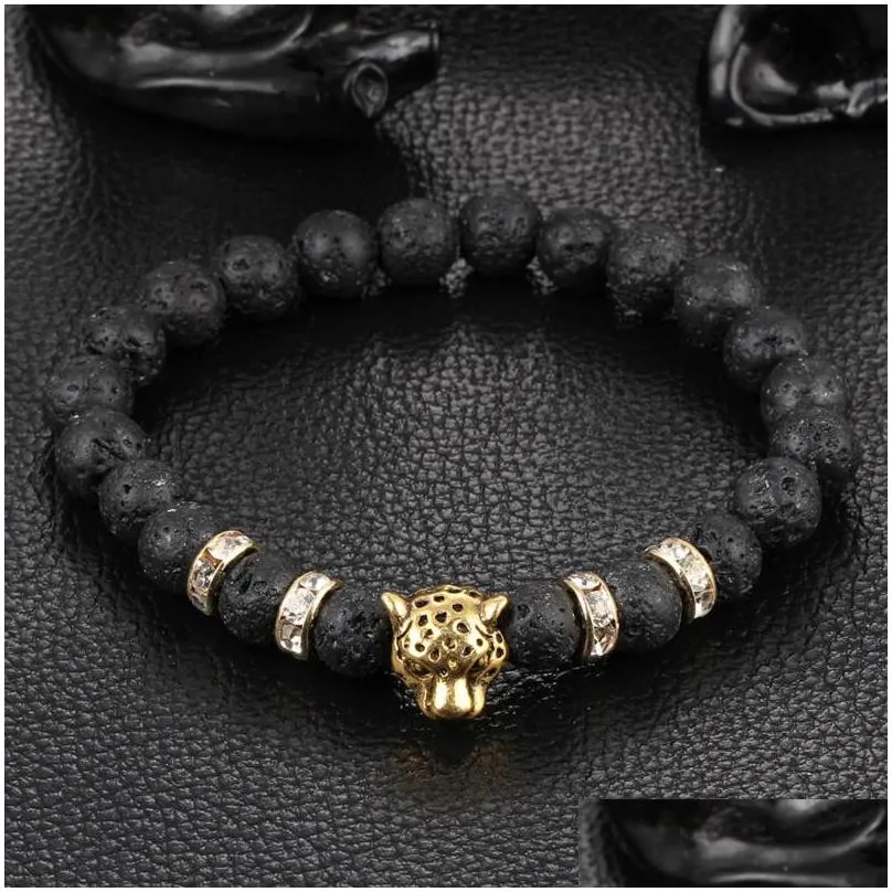 Beaded Black Lava Stones Strands Beaded Bracelets Natural Stone Beads Bracelet Fashion Jewelry Drop Delivery Jewelry Bracelets Dhtdi