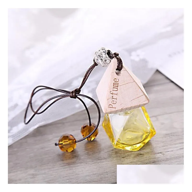 Car Perfume Bottle With Wood Cap Hanging Rearview Ornament Air Freshener For  Oils Diffuser Refillable Empty Glass Bottle