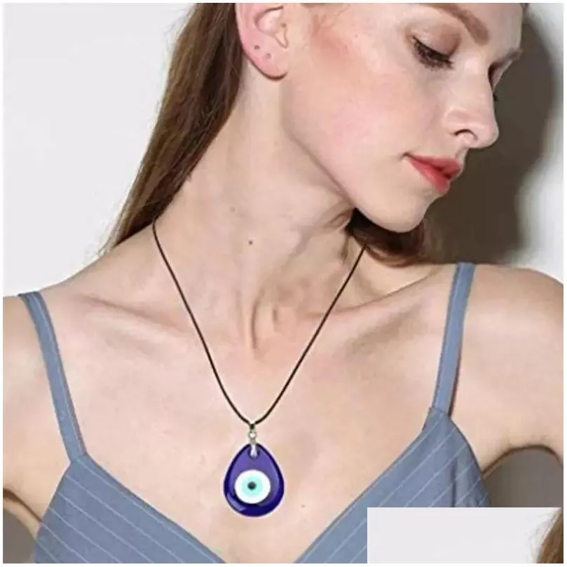 Pendant Necklaces Evil Eye Necklace Blue Turkish Glass Leather Rope Necklaces For Women Men Lucky Protection Jewelry Drop Delivery Jew Dhibu