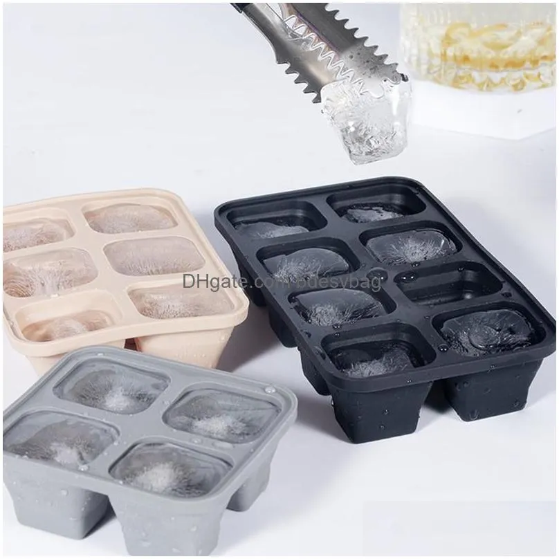 Baking Moulds Baking Mods 4/6/8 Grid Ice Tray Mold Box Reusable Sile Cube With Removable Lid Diy Drop Delivery Home Garden Kitchen, Di Dhwik