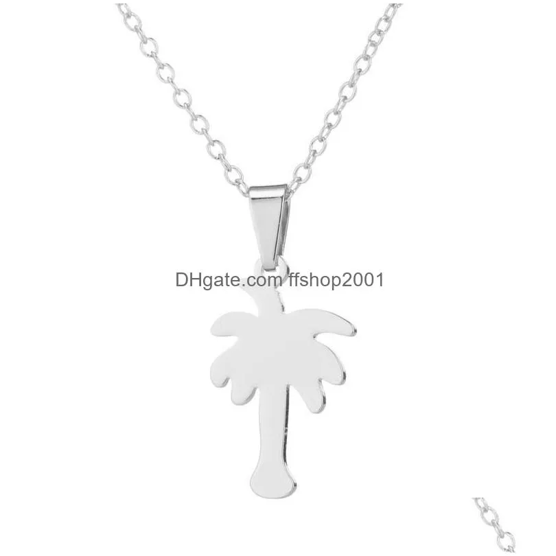 Pendant Necklaces Coconut Tree Pendant Necklace Stainless Steel Gold Chains Plant Necklaces Women Summer Beach Fashion Jewelry Drop De Dhwtk