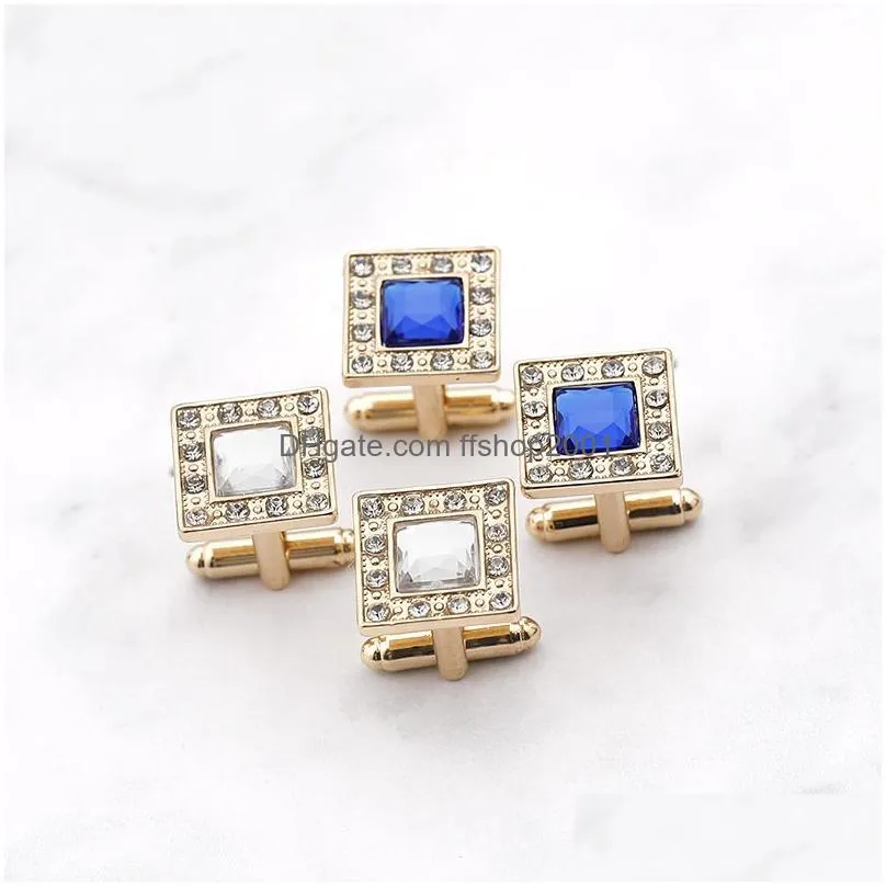 Cuff Links Gold Crystal Cuff Links Men Square Zircon Formal Business Shirt Cufflinks Button Fashion Jewelry Will And Drop Delivery Jew Dhzlo