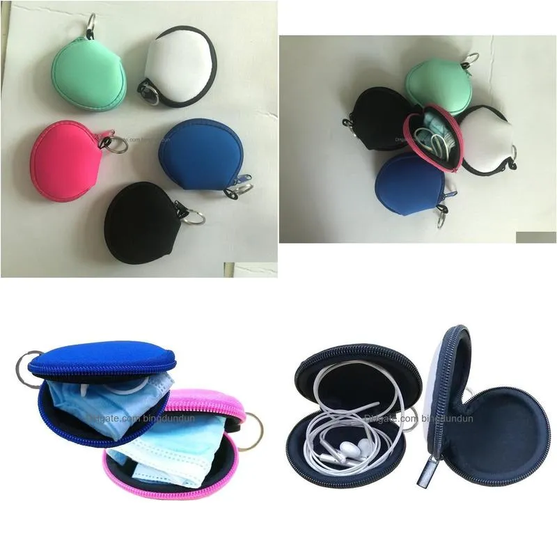 Storage Bags Rts Mask Holder Storage Box Plain Color For Sublimation Waterproof Earbud Case Bag Neoprene Zipped Coin Purse Face Er Wit Dh4A3