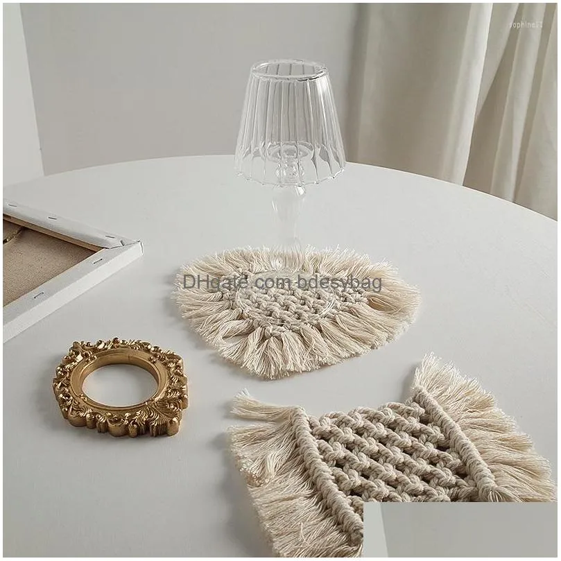 Mats & Pads Table Mats Ins Handmade Cotton Thread Woven Tassel Placemat Insation Mat Scented Candle Desktop Decoration Ornaments Drop Dhvzr